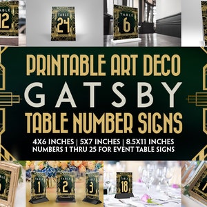 Die Art-Deco-Gatsby-Tischschilder-Sammlung Bearbeitbare druckbare Zahlen für besondere Veranstaltungen und Hochzeiten