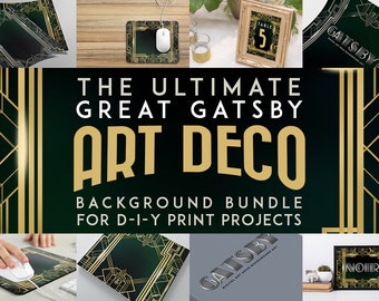 The Great Gatsby Art Deco Digital Alphabet & Background Poster Signage Big Bundle Collection