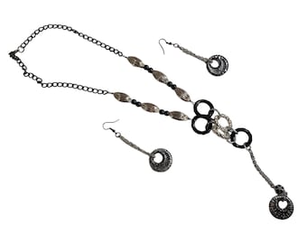 Black and Silver Necklace and Earrings