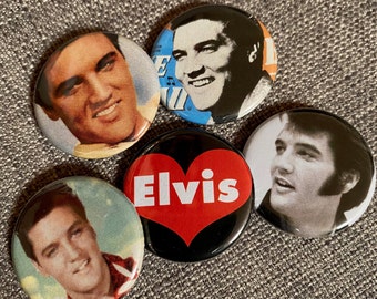 5 pin back ELVIS badges, 30mm, badge collector, pin collector