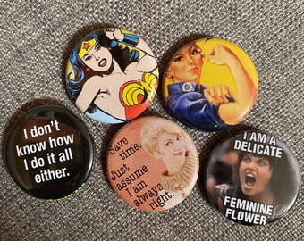 5 pin back GIRL POWER badges, 30mm, badge collectors, pins