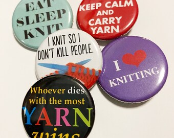 5 pin back KNITTING badges, 30mm, badge collectors, pins