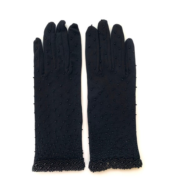 Vintage 1950s Black Beaded Gloves