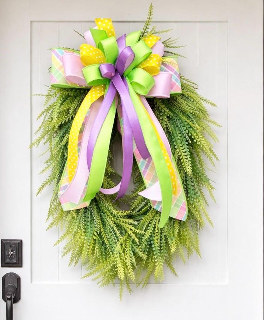 Spring Summer Greenery Wreath With Bow, Farmhouse Door Decor - Etsy