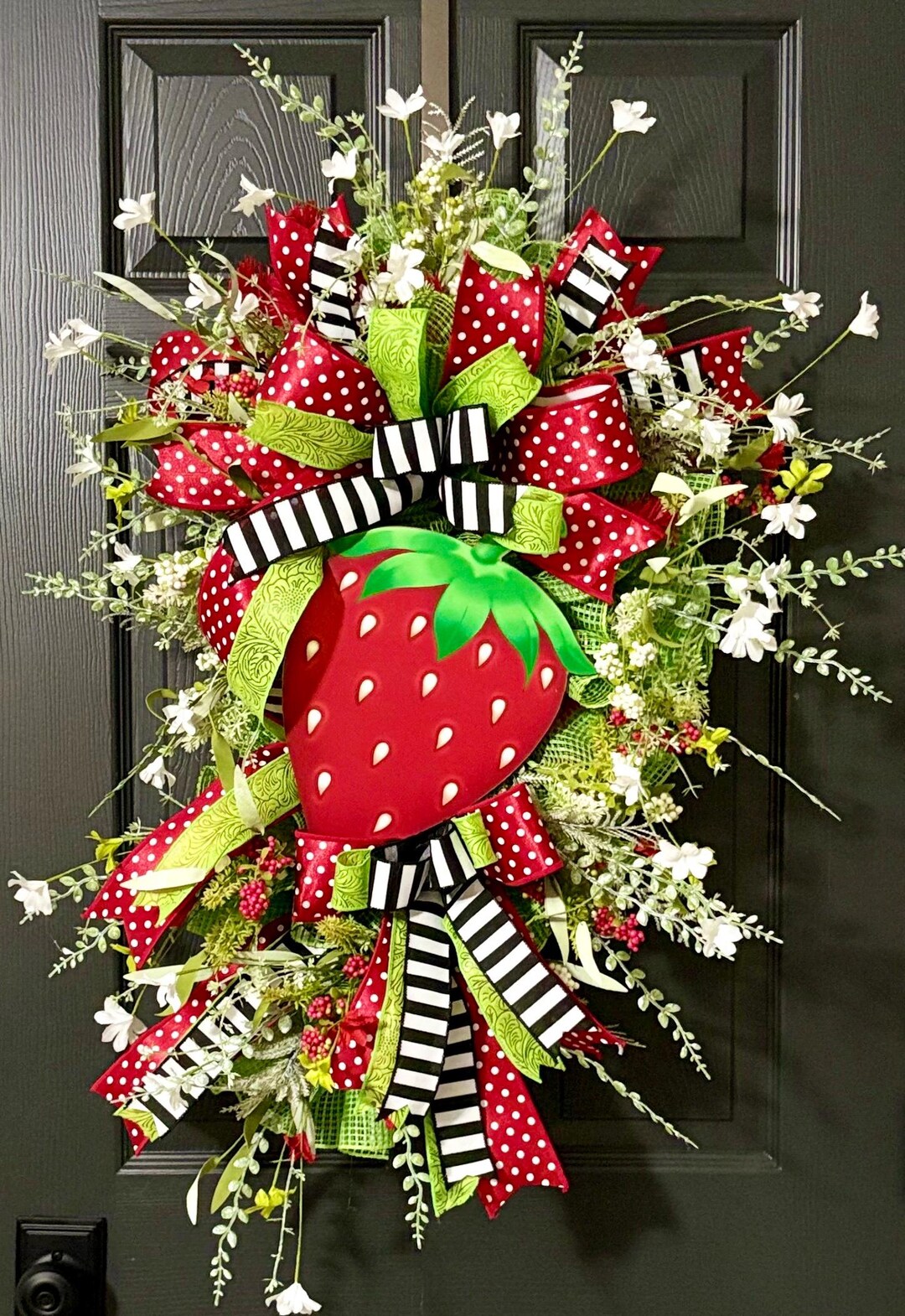 Strawberry Door Swag | Summer Front Door Decor | Red Polka Dot Wreath ...