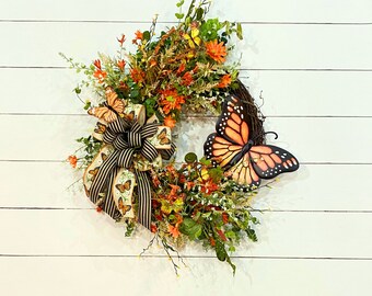 Monarch Butterfly Wreath / Front Door Decor / Summer Wreath / Free Shipping