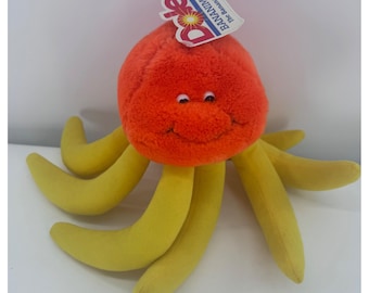 Peluche Dole Bananimal Bananapus, 1988, vintage, arancione, giallo, polpo, banana.