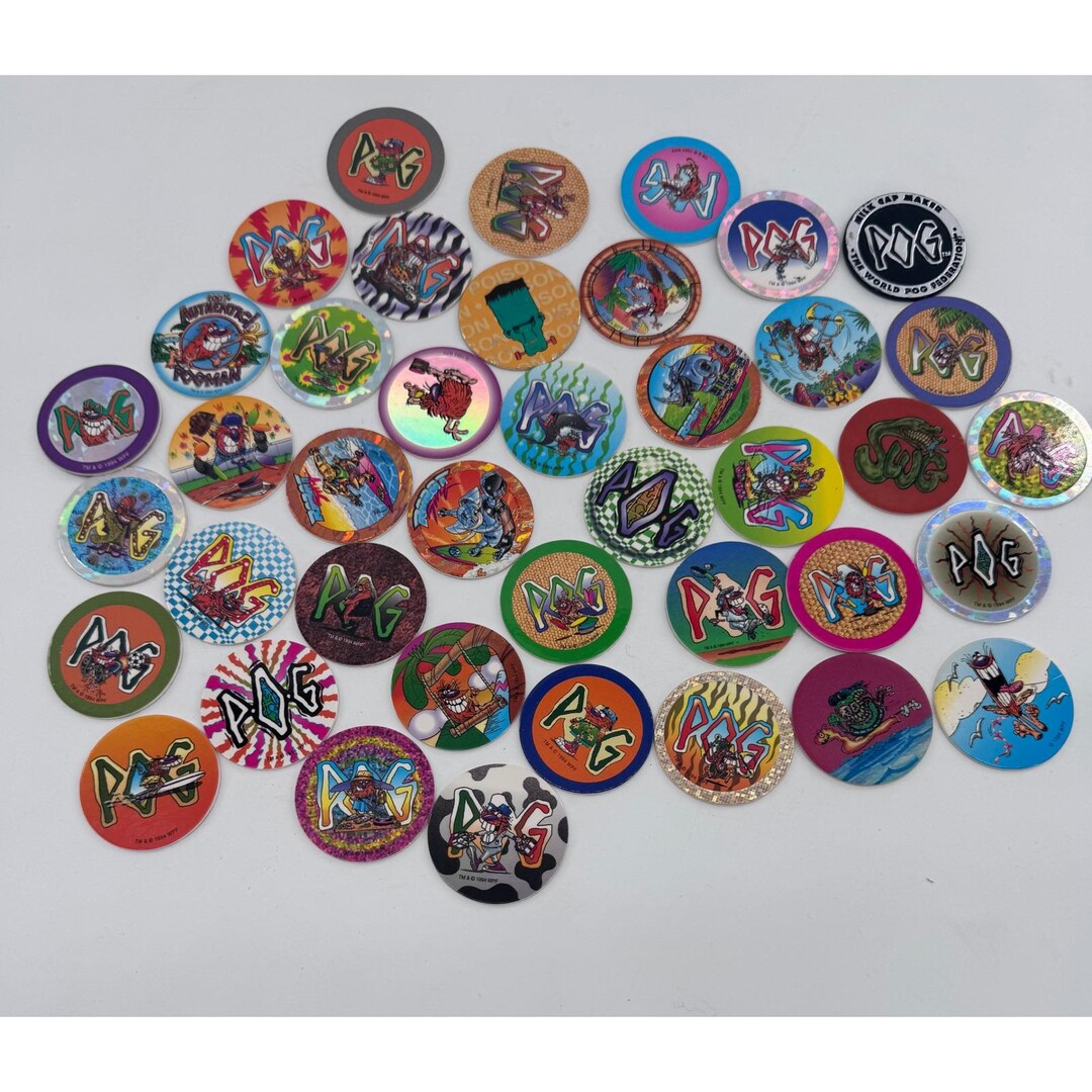 World POG Federation Milk Caps Lot 1994 Mixed Designs 39pc Retro 90s ...