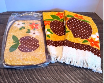 Match Mates Sun Glo Toaster Cover Kitchen Towels Set Floral Apple Retro MCM  New