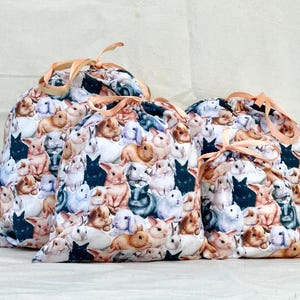 Quality rabbit design fabric gift bags ~ 100% Oeko-tex cotton ~ Handmade ~ Reusable and eco friendly
