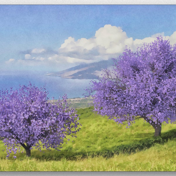 Kula Jacaranda Trees Art Print, Maui Art, Jacaranda Print, Impressionism Art, Office Art, landscape painting, Jacaranda Art