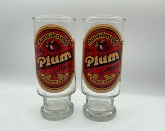 Aunt Jenny's Plum Jelly glasses - Vintage 1980s tall tumblers