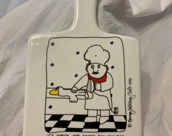 Barney Saltzberg Chef Trivet - Press Your Duck Chef Tile - Vintage 1983 Barney Saltzberg Design