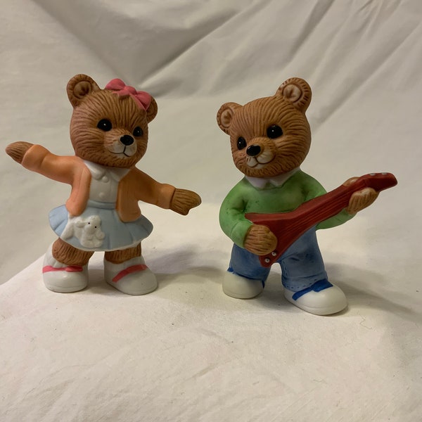 Vintage Homco Bears - #1421 sock hop girl and guitar playing boy bear