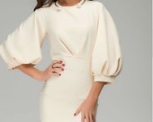 Ivory Maxi Dress Woman,Evening Cocktail  Elegant 3/4 Sleeve Dress Formal.Beautiful Wedding Dress