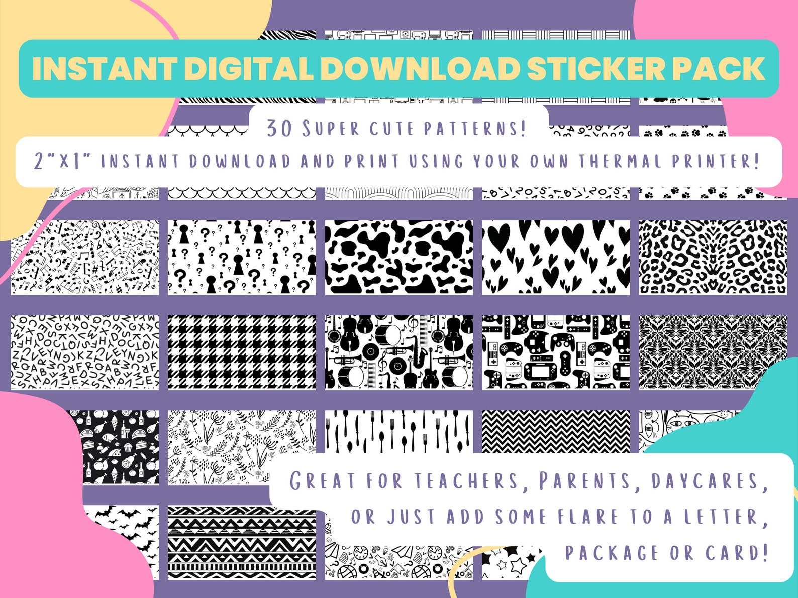 30 Patterns 2X1 PNG Download & Print Stickers for Teachers | Etsy