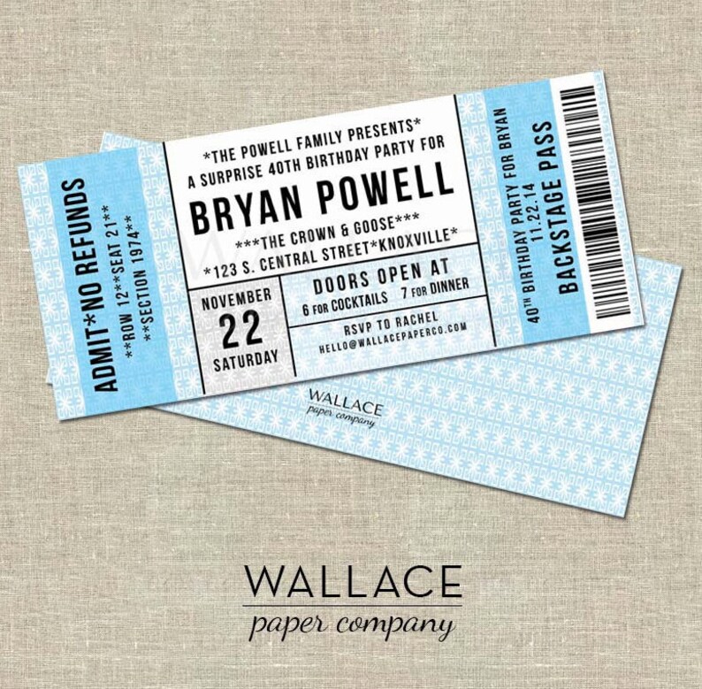 concert ticket birthday invitation digital copy etsy