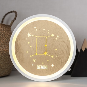 Decoración celestial Géminis- Arte de pared celestial -Lámpara celestial - Luz nocturna celestial - Luz nocturna del zodíaco - Lámpara del zodiaco - Regalo del zodiaco - Zodiac