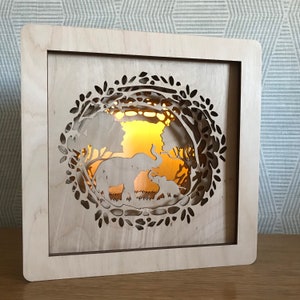 Elephant lamp Elephant gift Elephant decor Elephant party Night light shadowbox Kids lamp shadow box light image 1