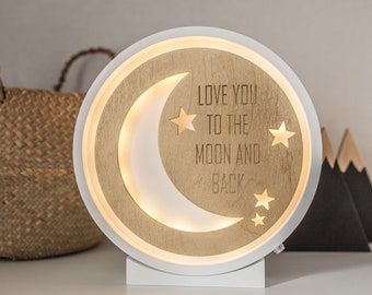 Night light - Moon lamp - Wooden lamp - Wall lamp - Marquee lamp - half moon - Night light - Nursery lamp - Kids lamp - Wood lamp