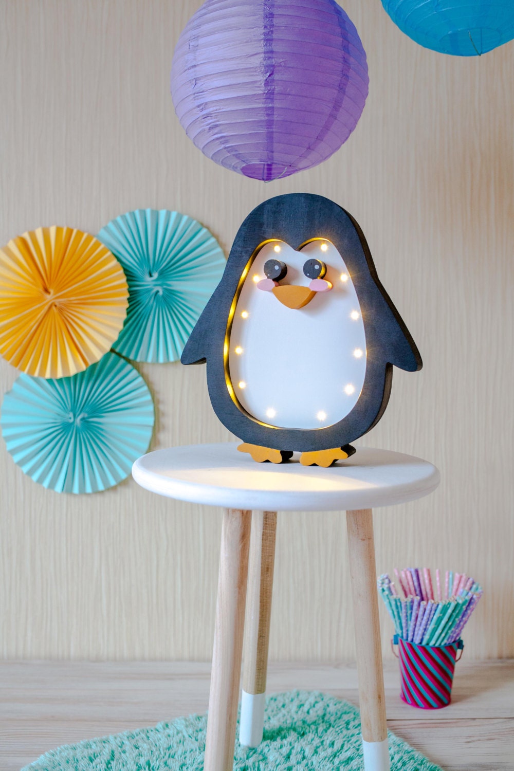 Penguin Lamp Night Light Kids Lamp Baby Room Baby Shower Lamp Etsy