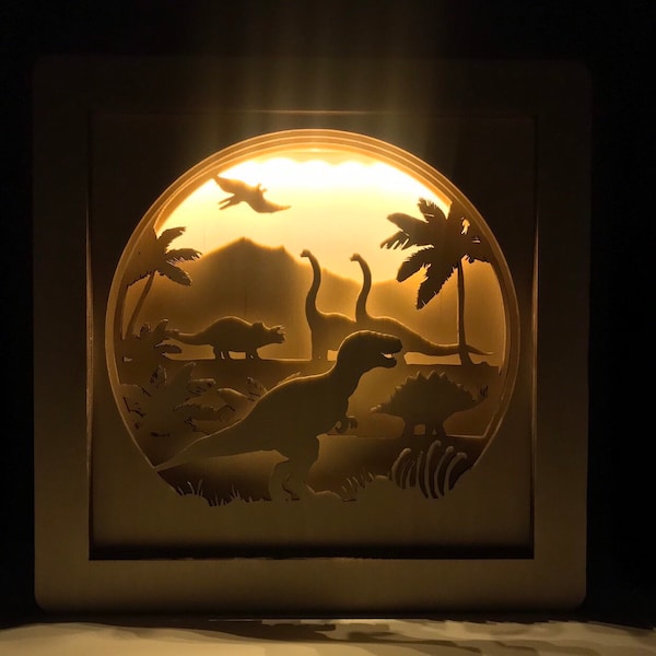 Lámpara de dinosaurio - Regalo de dinosaurio - Decoración de dinosaurios - Cumpleaños de dinosaurios - Fiesta de dinosaurios - Luz nocturna - Caja de sombras - Lámpara para niños - Luz de caja de sombra