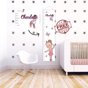 Ballerina kwekerij Canvas Groeikaart Kinderen Liniaal Hoogte Grafiek Ballerina Groeikaart Baby meisje kinderkamer decor Groeikaart canvas
