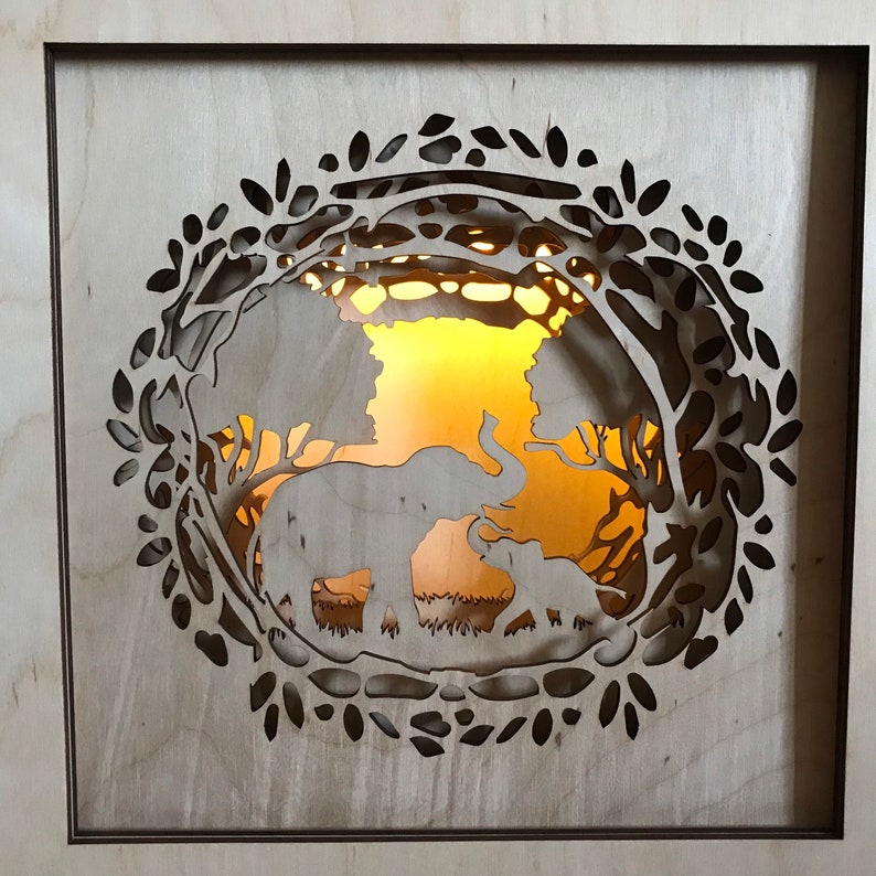 Elephant lamp Elephant gift Elephant decor Elephant party Night light shadowbox Kids lamp shadow box light image 5