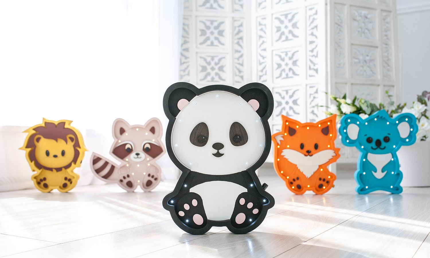 Panda Bear Lamp Animaux Tropicaux Panda Wall Décor Gift Veilleuse Nursery Dimmer Veilleuse