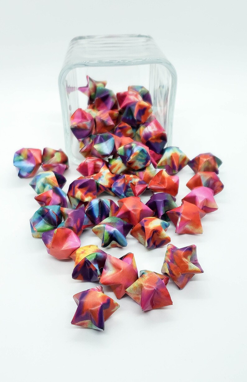 Large Origami Lucky Stars Tie Dye Inspired Stars Red Etsy