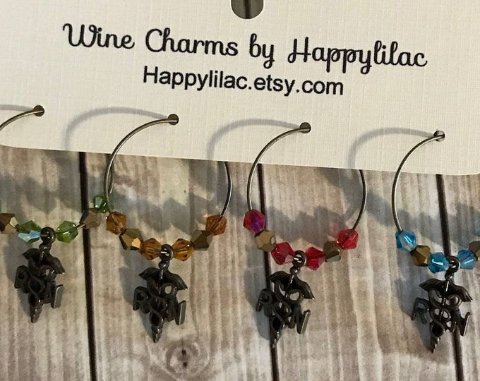 Caduceus Wine Charms Health Care Wine Glass Charm RN Wine Charm Free Shipping Nurse RN Caduceus Registered Nurse RN Gift Caduceus