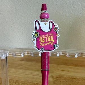 Pink Retail Therapy-pen: luxe balpen met siliconenkralen en acrylversiering afbeelding 1