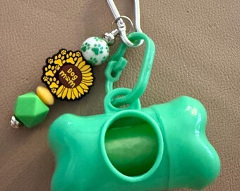 Dog Mom Potty Bag Holder, Bone Shaped Dispenser, Sunflower