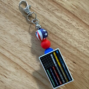 Multi-Color Thin Line Flag Purse Charm/Zipper Pull: Law Enforcement, EMS, and More