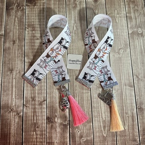Handmade Cat Ribbon Bookmark with Tassel & Charm