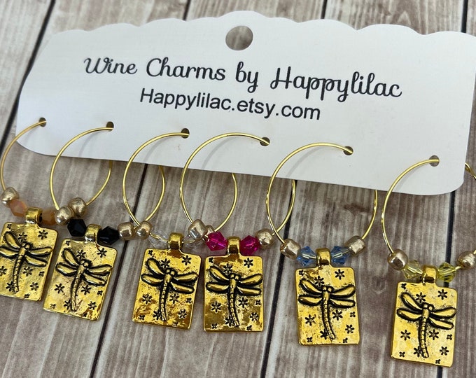 Wine Glass Charm Dragonfly Wine Charms Dragonfly 6 Gold Wine Charms Dragonfly Decor Fly Wine Charms Dragonfly Lover Free Shipping