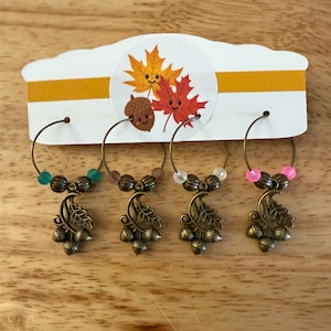 Bronze Acorn Wine Charms: Thanksgiving Autumn Table Decor, 4 Piece Set