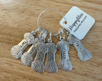 Handmade Yarn Skein Stitch Markers: Silver Knitting Accessories (Set of 6)