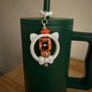 Cat Pumpkin Tumbler Charm: Halloween Purse Fob & Zipper Pull
