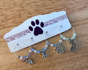 Ciondoli a forma di cane per il vino, anelli placcati in argento, impronta di zampa, osso, regalo per amanti dei cani