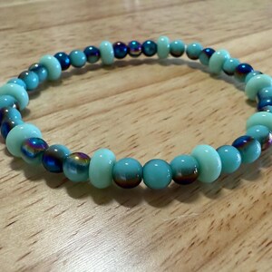 Seafoam Blue Bracelet, Beaded Stretch Bracelet, Auroral Borealis Beads, 7.5” Stretch Bracelet, Gift for Her, Gift Bag Included