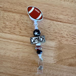 Football Coach Badge Holder with Retractable Reel: Black and White (Customizable)