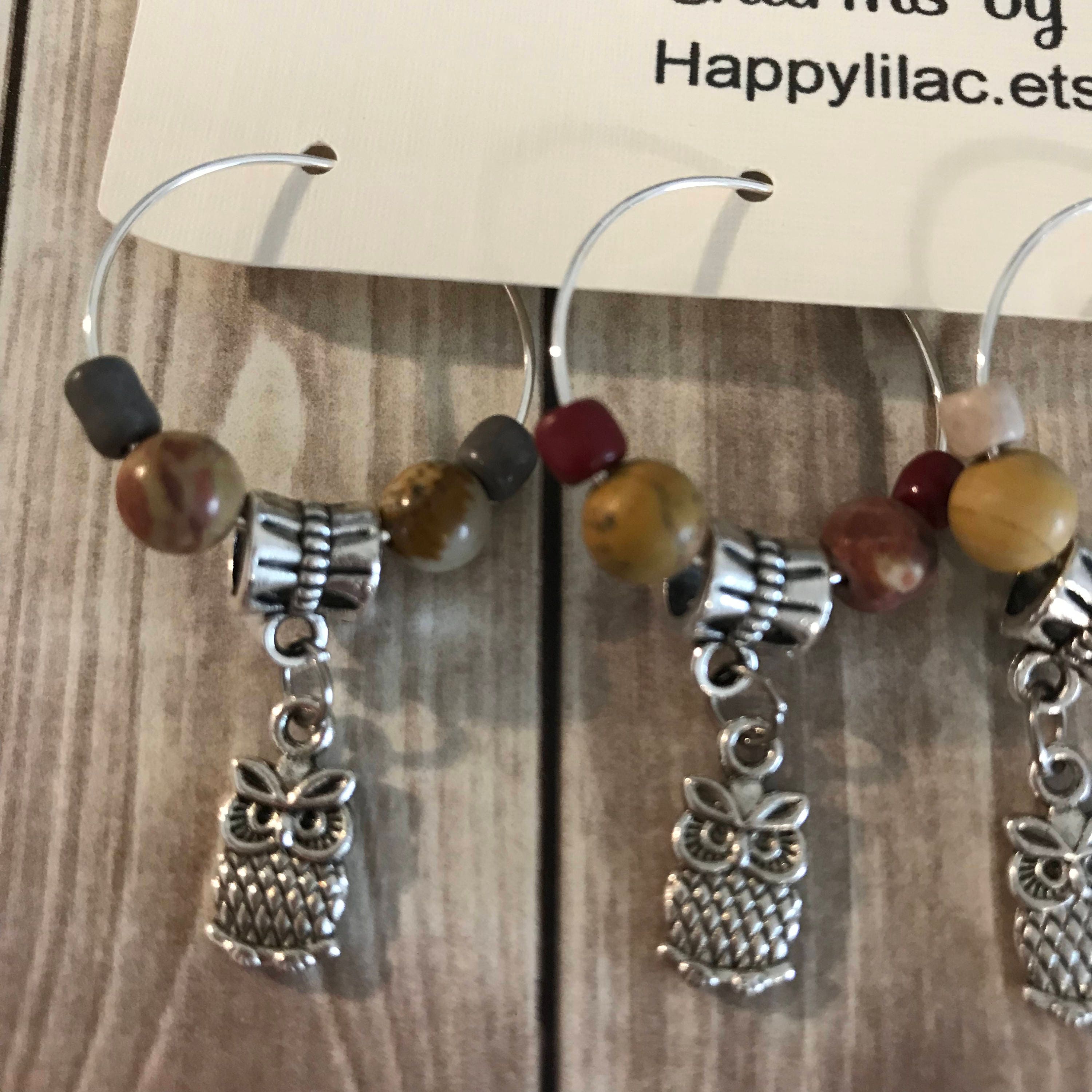 Wine Charms Owl Wine Charms Jasper Wine Charms Owl Owls Etsy