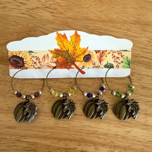 Bronze Pumpkin Wine Charms: Thanksgiving Autumn Table Decor, 4 Piece Set