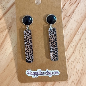 Leopard Print Earrings: Faux Onyx Stone Stud and Acrylic Dangle, Post Style