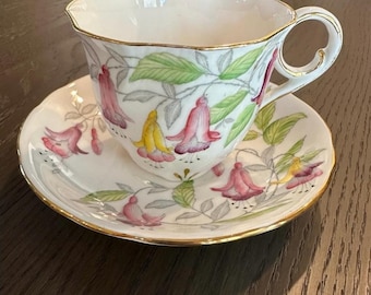 Vintage Royal Stafford Fuchsia Bone China Teacup and Saucer - Made in England
