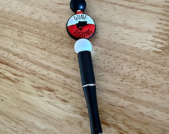 Gone Fishing Ballpoint Pen: Handmade Silicone Beaded Fishing Gift, Fish Bobber