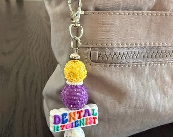 Dental Hygienist Backpack Clip/Zipper Pull/Purse Charm: Confetti Bead, Dental Professional Gift