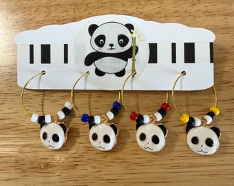 Panda Wine Charms: Enameled Rose Gold, Set of 4