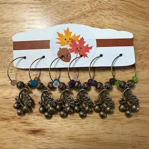 Bronze Acorn Wine Charms: Thanksgiving Autumn Table Decor, 6 Piece Set